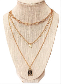 Thumbnail for Three Layer Necklace w/ Rectangle Pendant hanging on a manakin