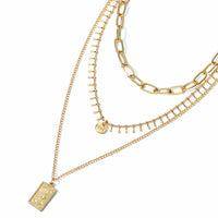 Thumbnail for Three Layer Necklace w/ Rectangle Pendant laying on a white table
