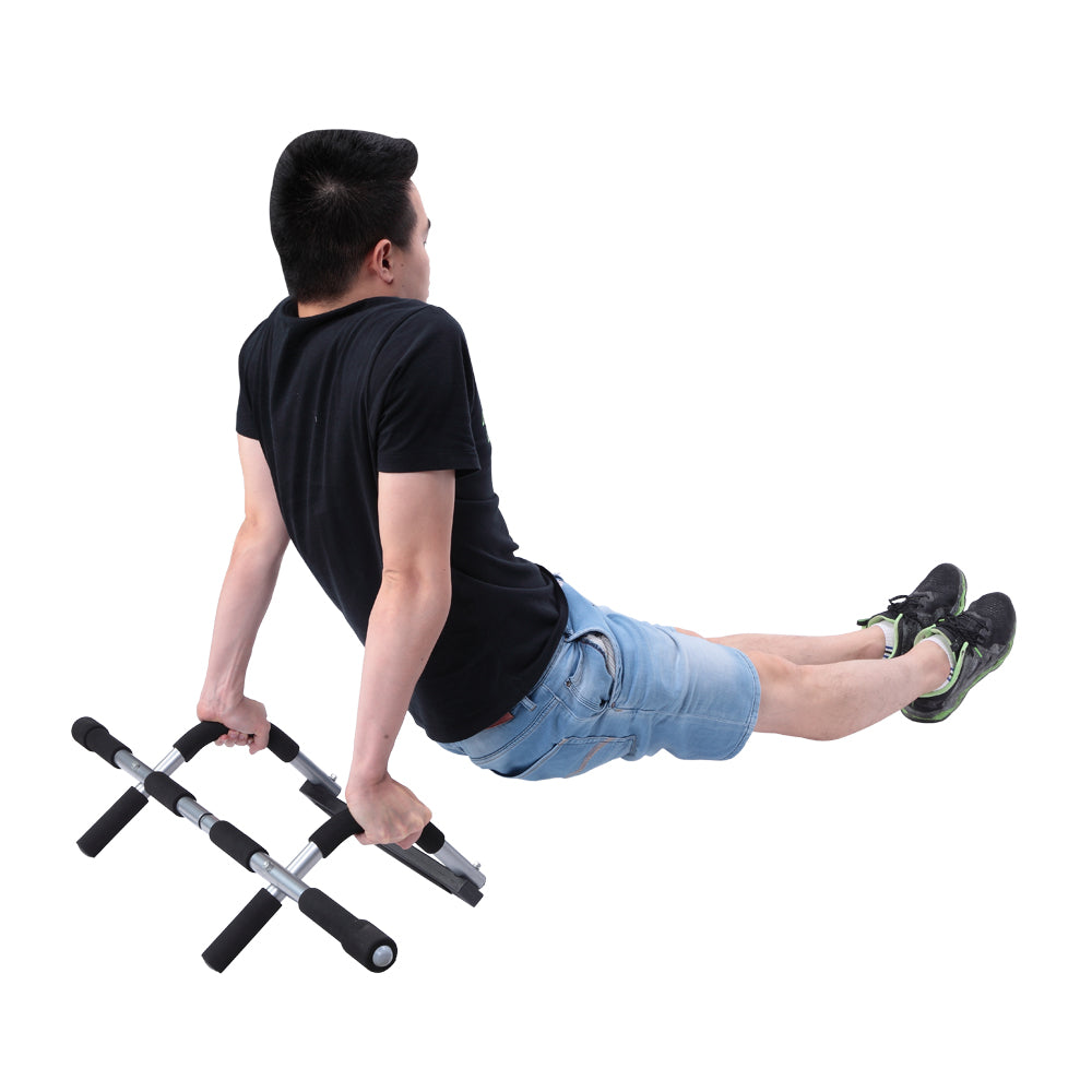 Male model doing dips with the Simple Iron Doorway Pull-Up Bar