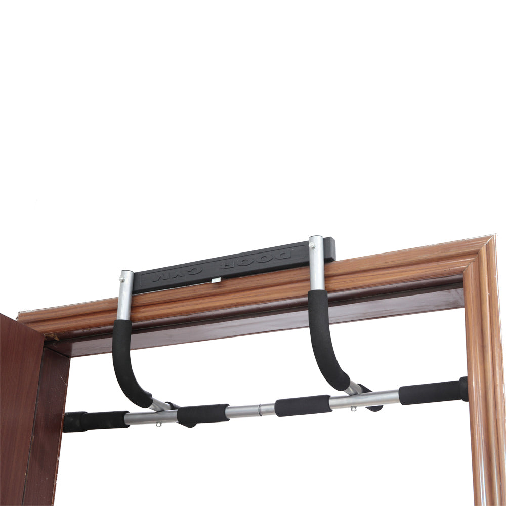 Shows the Simple Iron Doorway Pull-Up Bar installed on a doorway